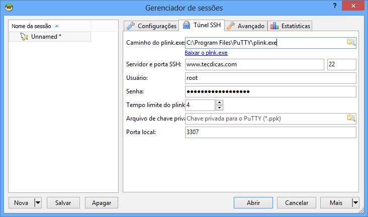 mysql ssh tunnel putty initial communication