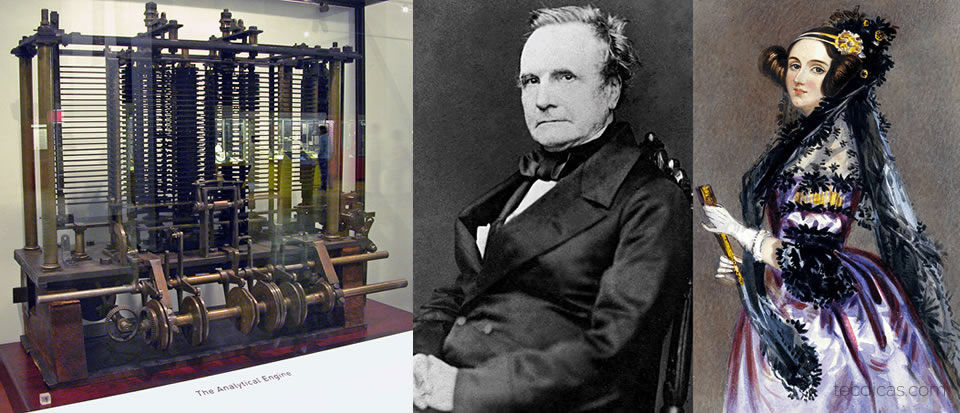 Figura 3 Máquina analítica, Babbage e Ada Lovelace.