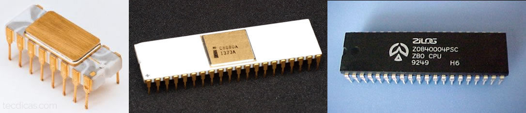 Figura 25. Microprocessadores Intel 4004, Intel 8080 e Zilog Z80.
