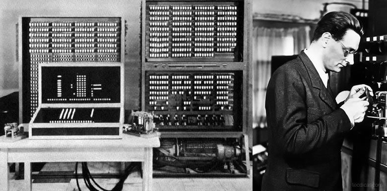 Figura 6 Modelo Z3 de 1941 e Konrad Zuse.